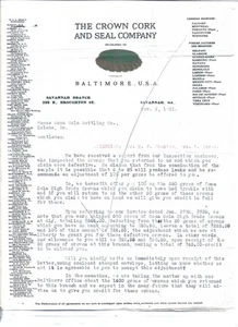 THE CROWN CORK AND SEAL CO. BALTIMORE USA., . LETTERHEAD DATED NOV. 5, 1921 - Picture 1 of 2