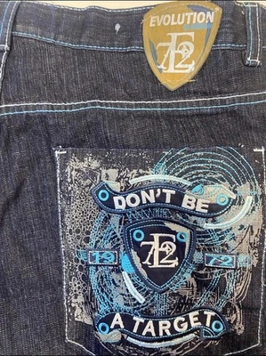 VINTAGE Y2K EVOLUTION DENIM JEANS 40X32 BAGGY SKATER GOTH PUNK WIDE LEG - Image 1 of 4