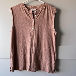 Faherty Tank Top Womens XS Bronze Henley Organic Cotton Linen Slub Knit - Picture 1 of 9