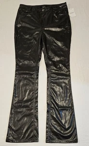 Neu mit Etikett Forever 21 schwarze Damen-Kunstlederhose Größe Large ausgestellt langer Glockenboden - Bild 1 von 13