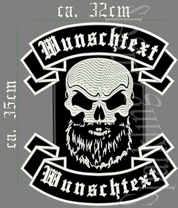 Bearded skul 3D Oberfläche Rückenpatch oben unten motiv mit  Wunschtext  - Imagen 1 de 6