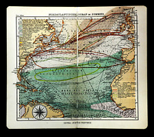 1907 OLD GEOGRAPHICAL MAP:OCEANO ATLANTICO.IN ESTATE.ATLAS.JUSTUS PERTHES.
