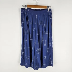 Bamboo Body Pants Womens Size S Blue White Grid Print Cropped Wide Leg Pockets - Picture 1 of 8