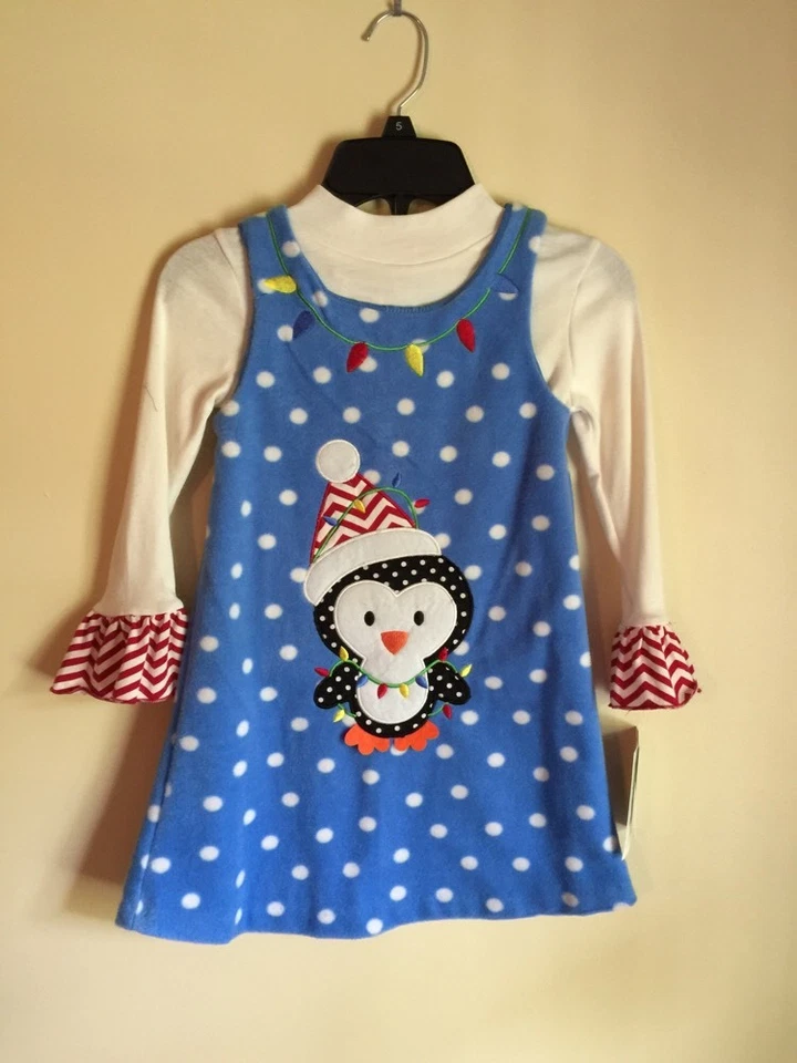 NUEVO Bonnie Jean Azul Vacaciones Invierno Polar Jersey Vestido Conjunto Pingüino Talla 5 Foto 1 de 4