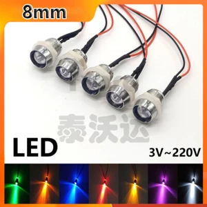 8mm LED Pre-Wired 3V 6V 9V 12V-220V Ultra Bright With Holders 12mm Panel Mount - Picture 1 of 12