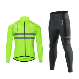 WOSAWE Men's Cycling Windproof Jacket Set Reflective Hooded Top Padded Trouser - Picture 1 of 21