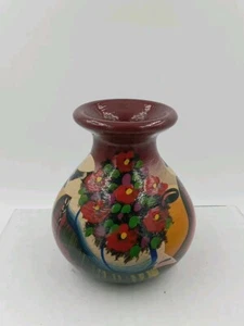 Vintage Ecuador Pottery Hand Painted Bud Vase Floral, Signed 3.5 " - Picture 1 of 11