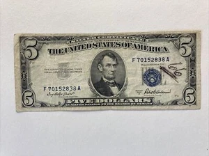 1953-A $5 Blue Seal Silver Certificate Federal Reserve Note Circulated - Picture 1 of 4