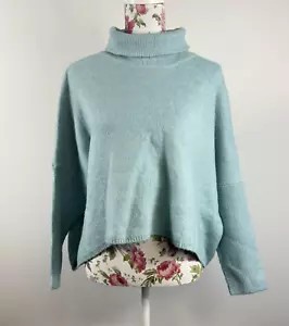 Fria women's green jumper oversized drop shoulder hi-lo roll neck wool Size M/L - Picture 1 of 10