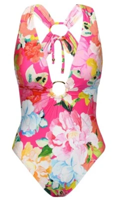 Sunshine 79 Size 14 Sunshine Solids Keyhole V-Plunge One Piece - - Image 1 of 4