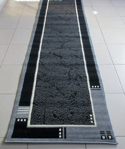 NEW GREY/BLACK MODERN DESIGN FLOOR HALL HALLWAY RUNNER RUG 80X300CM - Picture 1 of 5