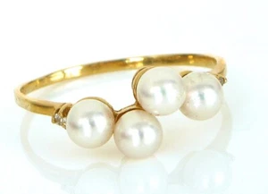BELLISSIMO ANELLO VINTAGE ORO GIALLO 14K MISURA 7 MULTIPERLA DIAMANTE ACCENTO 1,4G - Foto 1 di 1