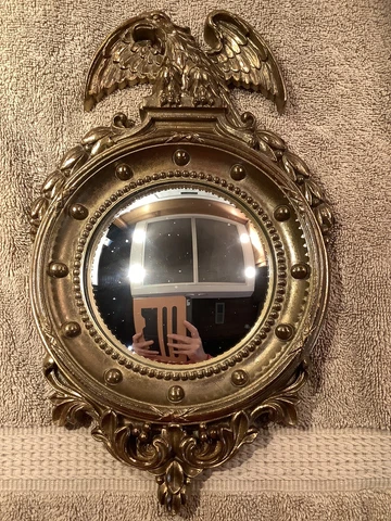 Vintage Convex Bubble Mirror Eagle Syroco Wood Pre-owned Cover