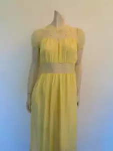 1940s Yellow Nightgown With Gauze Yoke - Bust 91 cm - Picture 1 of 9