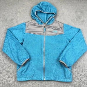North Face Jacket Girls Large Blue Fleece Hooded Full Zip Hiking Outdoor School - Picture 1 of 15