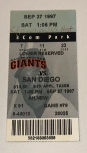 Giants Padres MLB Baseball Ticket Stub NL West 1997 Clinch Division At Home - Picture 1 of 2