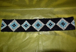 Handgewebter Navajo Muster schwarz/türkis/elfenbein Glasperlen elastischer Stretch Gürtel - Bild 1 von 11