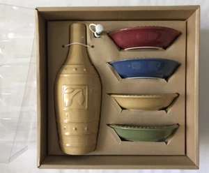 20 oz Vinegar and Olive Oil Dipping Set Cruet Bottle and 4 bowls - Ceramic, NEW - Picture 1 of 3