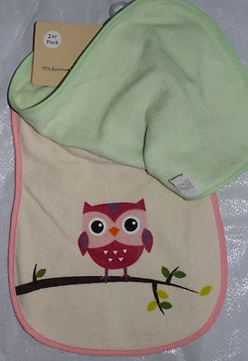 MARKENLOS Lätzchen 2er Set Baby Klettverschluss Eule Babylätzchen grün rosa