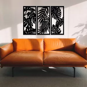 Wooden 3 Leaf Panels Wall Art Set, Monstera Palm Leafs, Wall Tropical Decor - Picture 1 of 13