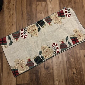 Nicole Miller Christmas Table Runner Burlap Gingerbread Men Beads Embroidery New - Picture 1 of 9