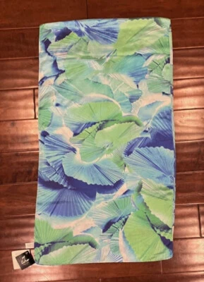 NEW Echo Polyester Scarf Blue Green Fans Tropical Long Slight Sheen 72" x 20" - Image 1 of 2