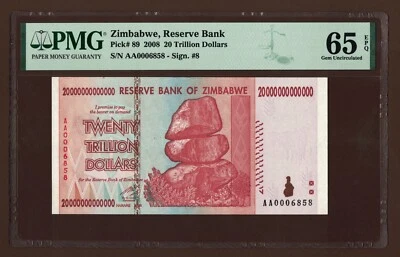Reserve Bank Zimbabwe 20 Trillion Dollars AA 2008 PMG Certified Gem Uncirculated - Image 1 of 4