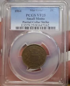 1864 MINT ERROR Small Motto 2C Two Cent Piece VF25 PCGS Key Date AND ERROR - Picture 1 of 4