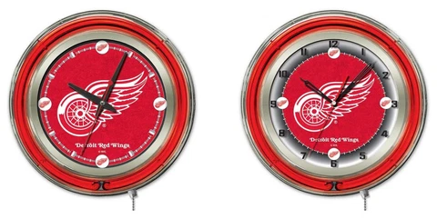 NHL - Detroit Red Wings Double Neon Ring, Logo Clock Hockey Team Logo Cover