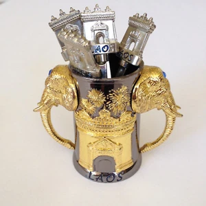 Cocktail Forks and Holder Gift Set Elephant Decorated 6 Pcs - Picture 1 of 8