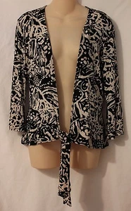 Chico's Travelers Shirt Black & Tan Print Layering Top Size 0 Small - Picture 1 of 4