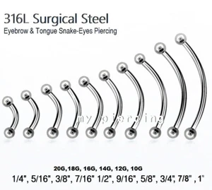 PAIR 20g 18g 16g 14g Curved Barbell Eyebrow Ring Nipple Ring Tongue Snake-Eyes - Picture 1 of 4