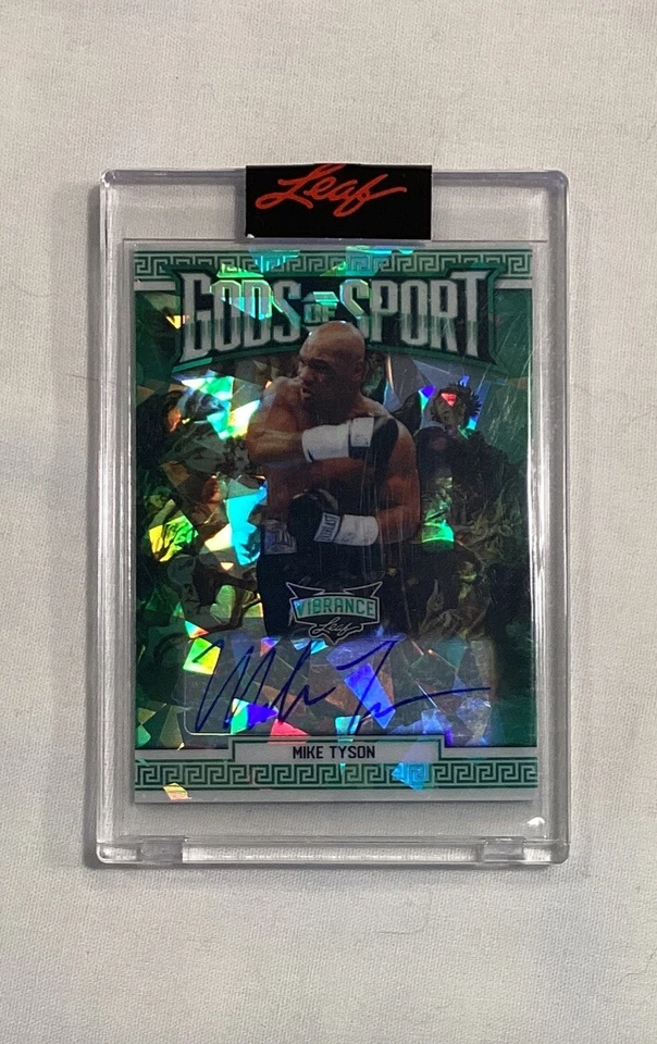MIKE TYSON 2022 LEAF VIBRANCE GREEN CRYSTAL SIGNED AUTOGRAPH CARD AUTO 3/3 - Image 1 of 2