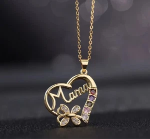 Fashion MOM Butterfly Heart Crystal Pendant Necklace Jewelry - Picture 1 of 7