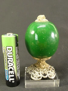 Chinese Qing Dyn. Mandarin’s Hat Finial. Green Peking Glass & Silver-Bronze  - Picture 1 of 6