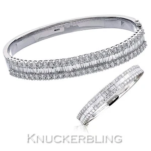 Genuine Diamond Bangle Bracelet 5.50ct F VS Baguette & Brilliant 18ct White Gold - Picture 1 of 1