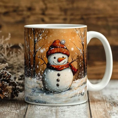 Tin Metal Sign Snowman Mug 11oz Funny Novelty Coffee Mug Christmas - Image 1 of 4