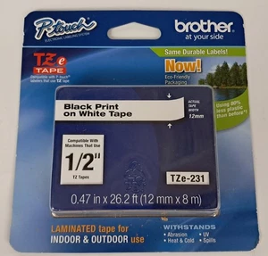 Nastro originale Brother TZe-231 1/2" nero su bianco P-Touch TZ spedizione gratuita - Foto 1 di 5