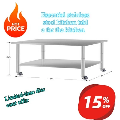 Mesa de cocina de acero inoxidable con ruedas, certificada NSF, muy práctica Foto 1 de 4