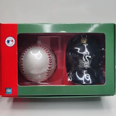 2 Chicago White Sox Basball License MLB Christmas Tree Ornaments Ball And Hat - Image 1 of 4