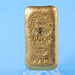 Rothschild Gussbarren 100 Gramm 999.9 Gold RMR Gegenstempel Samuel Montagu - Bild 1 von 8