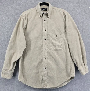 Vtg Trader Bay Mens Corduroy Shirt Sz L Button Down Pocket Beige Casual Layering - Picture 1 of 5
