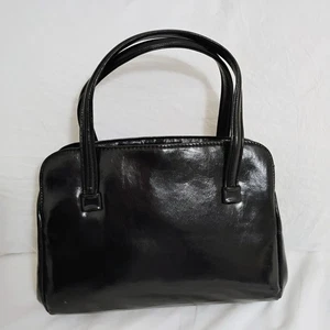 Vintage 60er 70er Jahre schwarze Handtasche Geldbeutel mit goldenem Verschluss - Bild 1 von 17