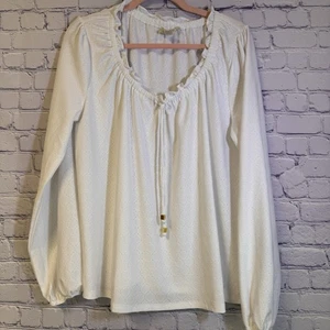 Michael Kors Bluse weiß Ösen Langarm groß elegant cool Damen - Bild 1 von 6