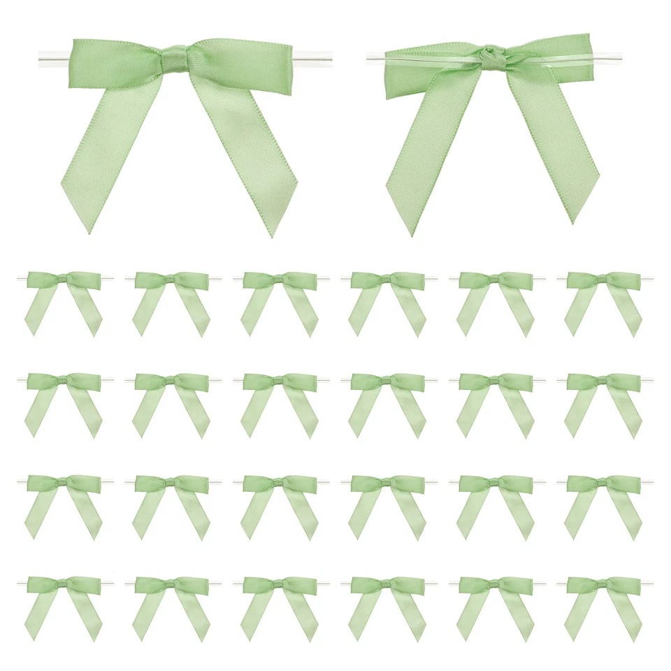 Arcos de corbata torcidos, 50 piezas arco de cinta de satén prefabricado de 2,5" para manualidades verde oliva Foto 1 de 4