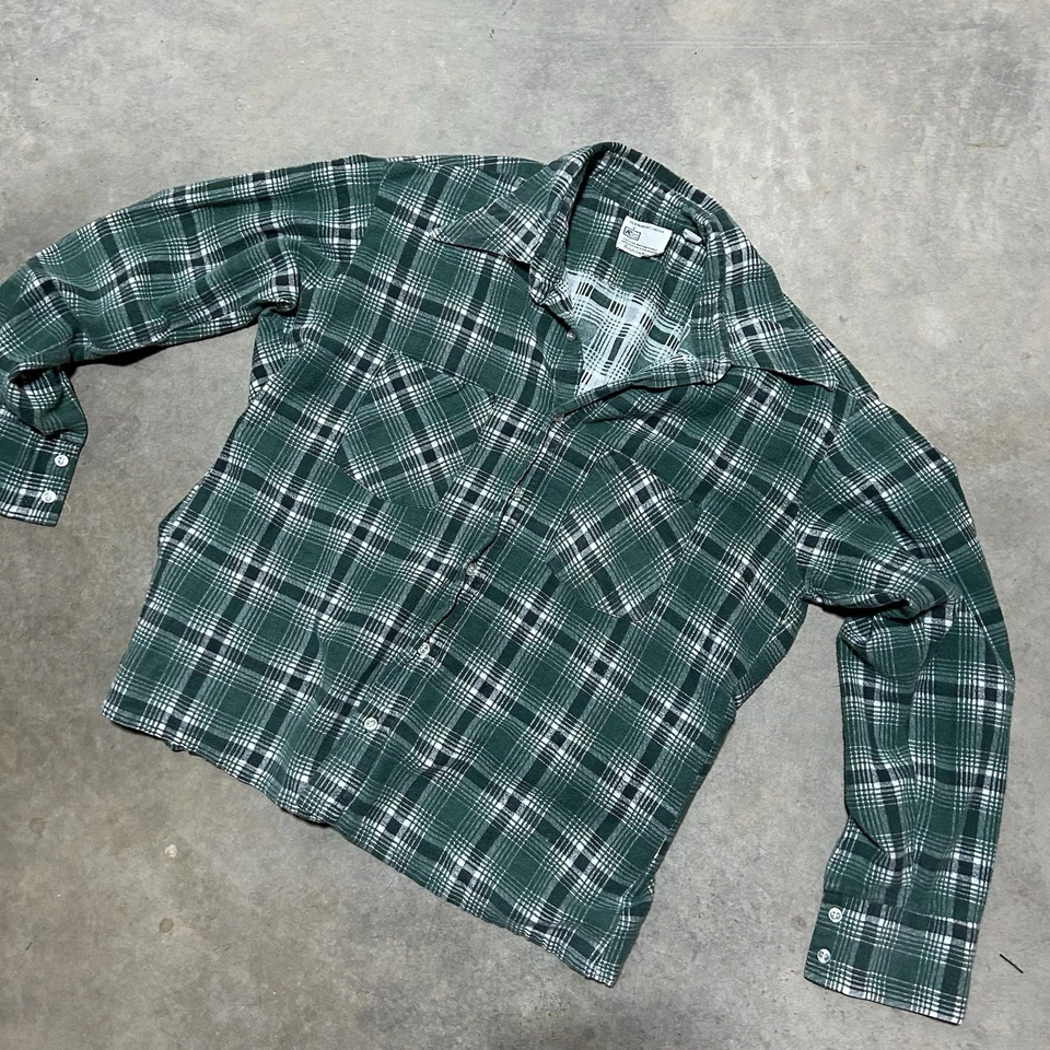 True Vintage 1970s Kmart Green Plaid Flannel Button Up Shirt - Image 1 of 3