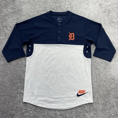 Detroit Tigers Jersey Shirt Men Medium Nike Dri Fit 3/4 Sleeve Raglan Henley MLB - Image 1 of 4