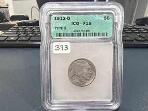 1913-D 5c Buffalo Nickel Type 2 ICG F15 Fine 15 (ACX) - Picture 1 of 2