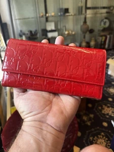 Christian Dior Lackleder Bi-Fold lange Geldbörse rot echt leicht gebraucht  - Bild 1 von 15