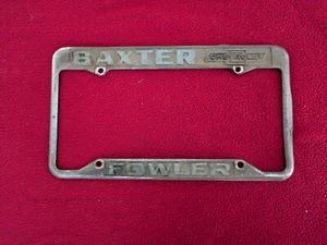 Vintage Baxter Chevrolet Fowler Calif license plate frame Corvette Camaro C10 - Picture 1 of 7